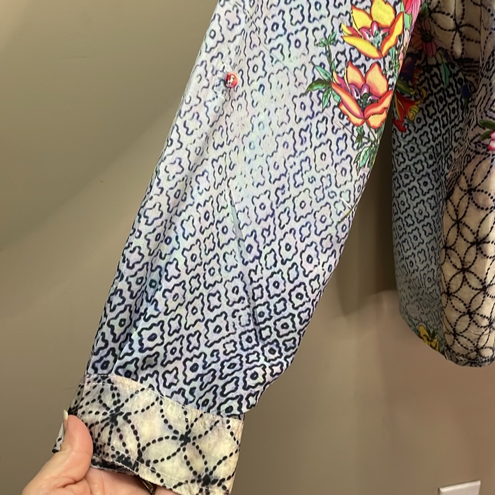 Johnny Was Floral Silk button down XL #59 - Picture 3 of 5